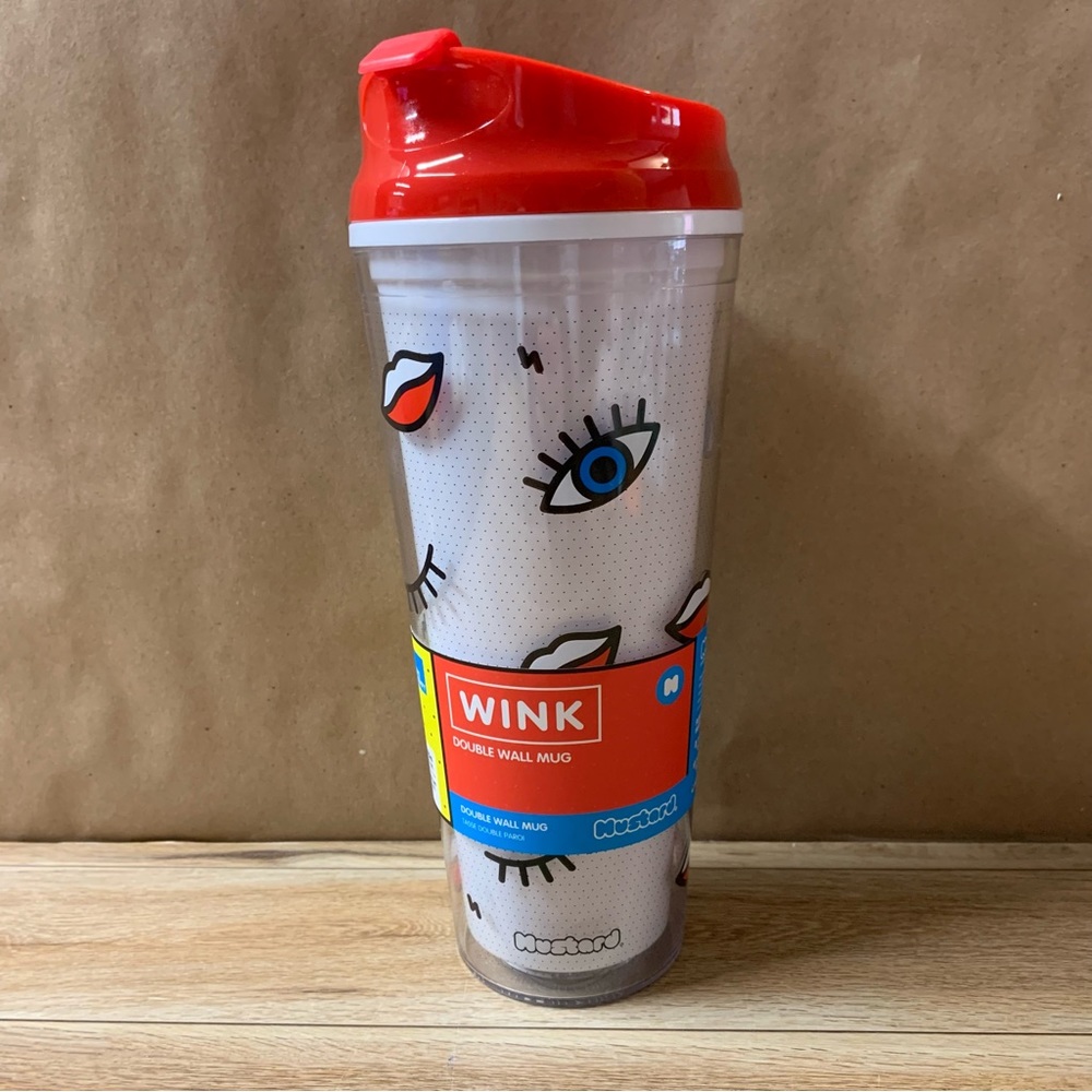 New! Just Mustard Wink Double Wall Mug Reusable Hot Cold 22oz 625ml Plastic